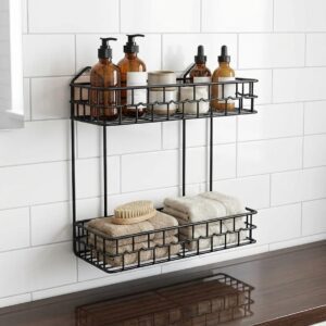 2-Tier Black Metal Wall Mount Shelf